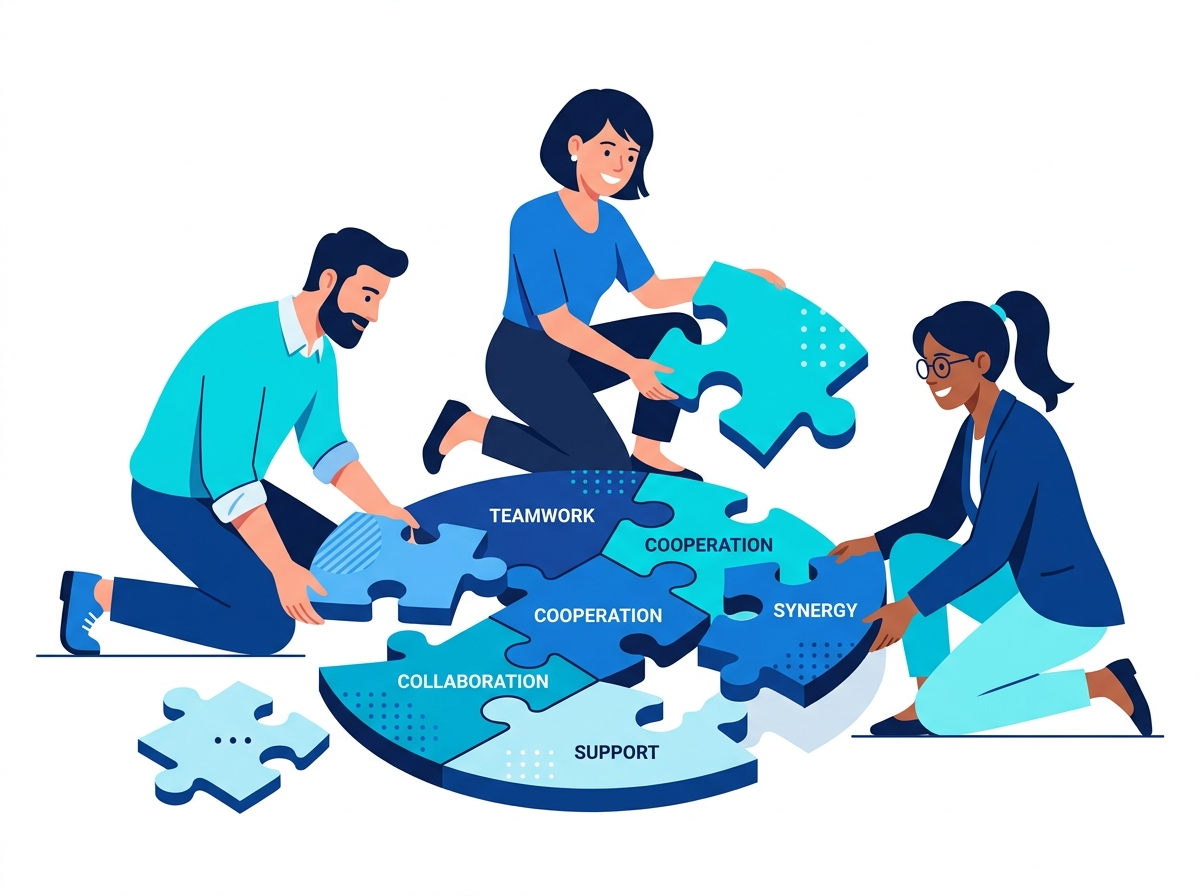 Illustration representing collaborative teamwork puzzles