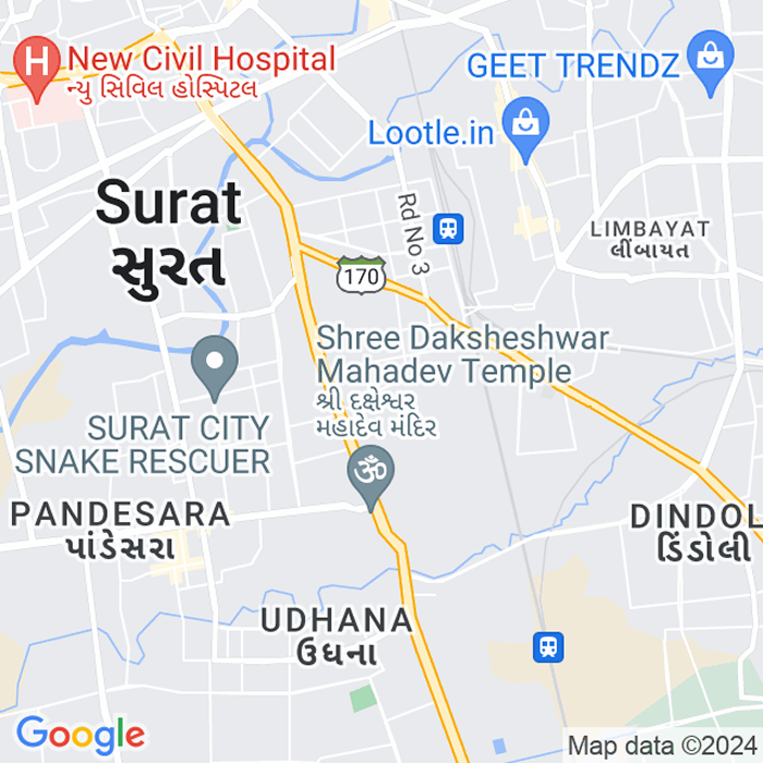 Surat Gujarat Google Map showing Pratham Overseas location